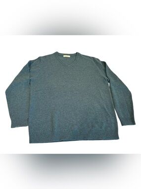 WoolOvers 100% Lambswool V-Neck Sweater Mens Green Knit Pullover Classic